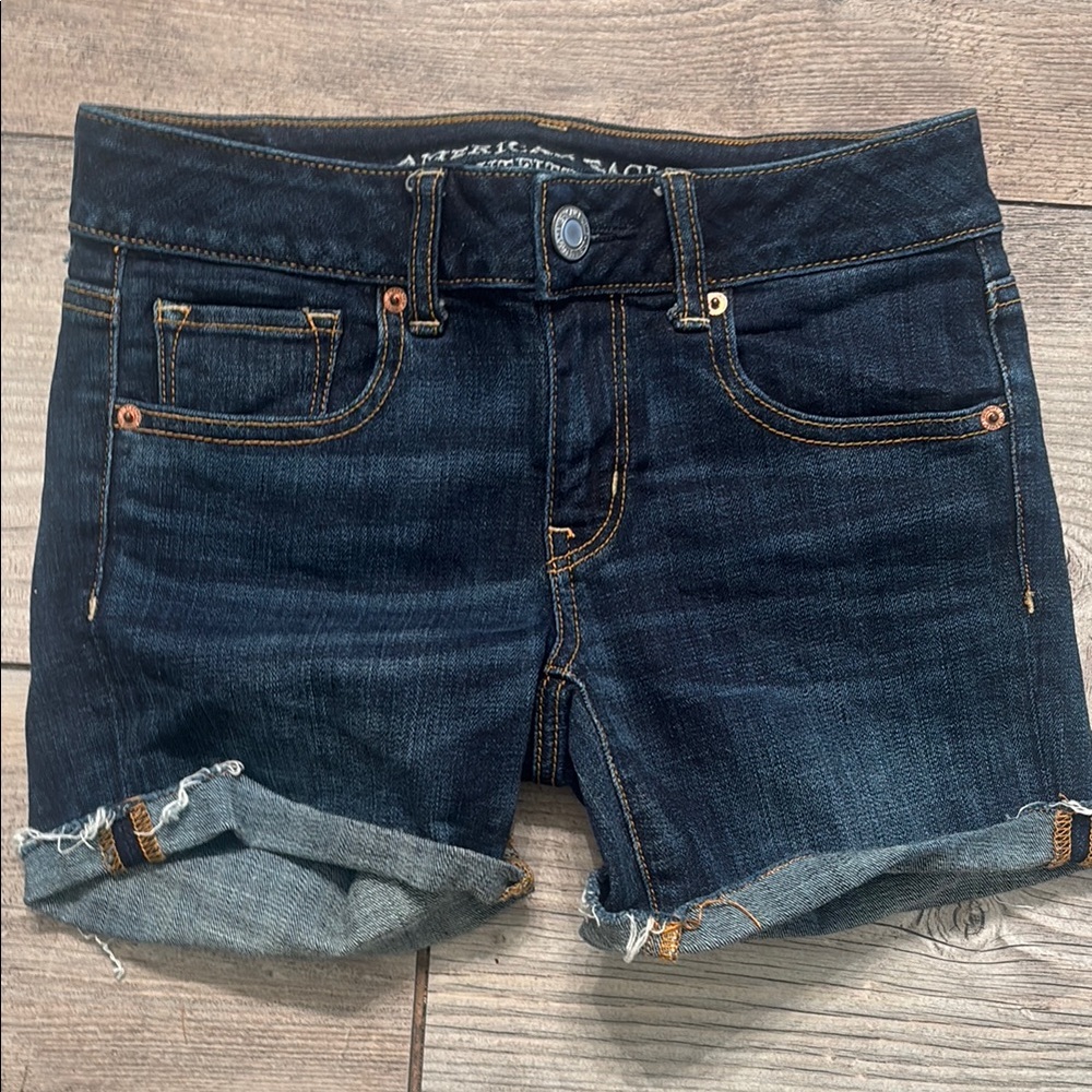 American Eagle Outfitters Women's Dark Blue Denim Shorts Size 0 Super Stretch